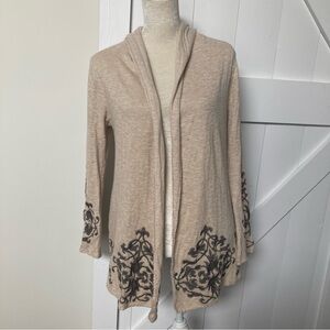 Democracy embroidered cardigan open front sweater hood boho size S